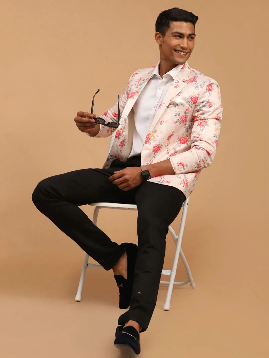 Jashvi Men's Peach Floral Printed Blazer