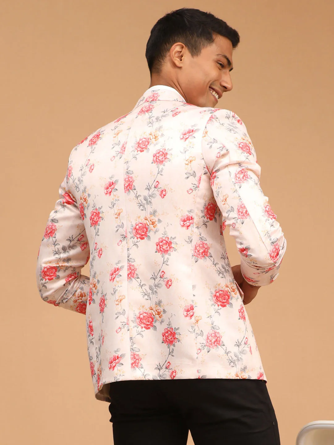 Jashvi Men's Peach Floral Printed Blazer