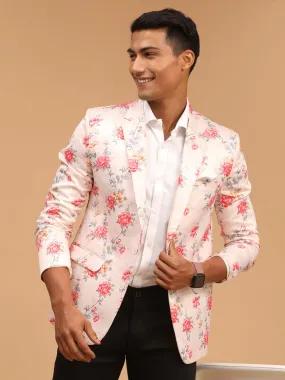 Jashvi Men's Peach Floral Printed Blazer