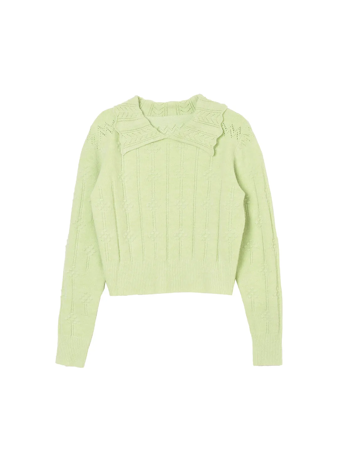 Jasmine Cable Polo Green Knit Sweater