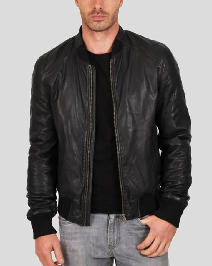 Jero Black Bomber Lambskin Leather Jacket