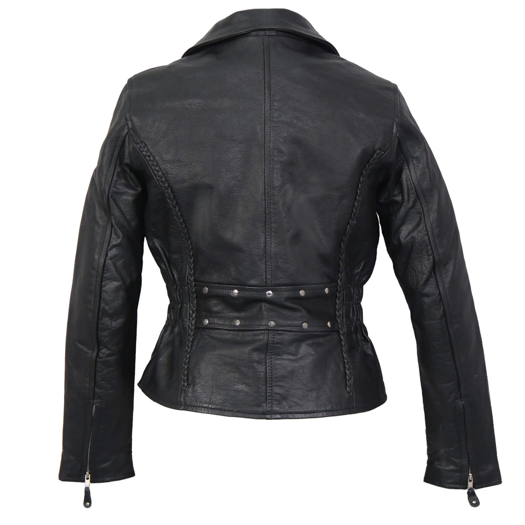 Ladies Braided Motorcycle Leather Jacket, JKL1009-HL