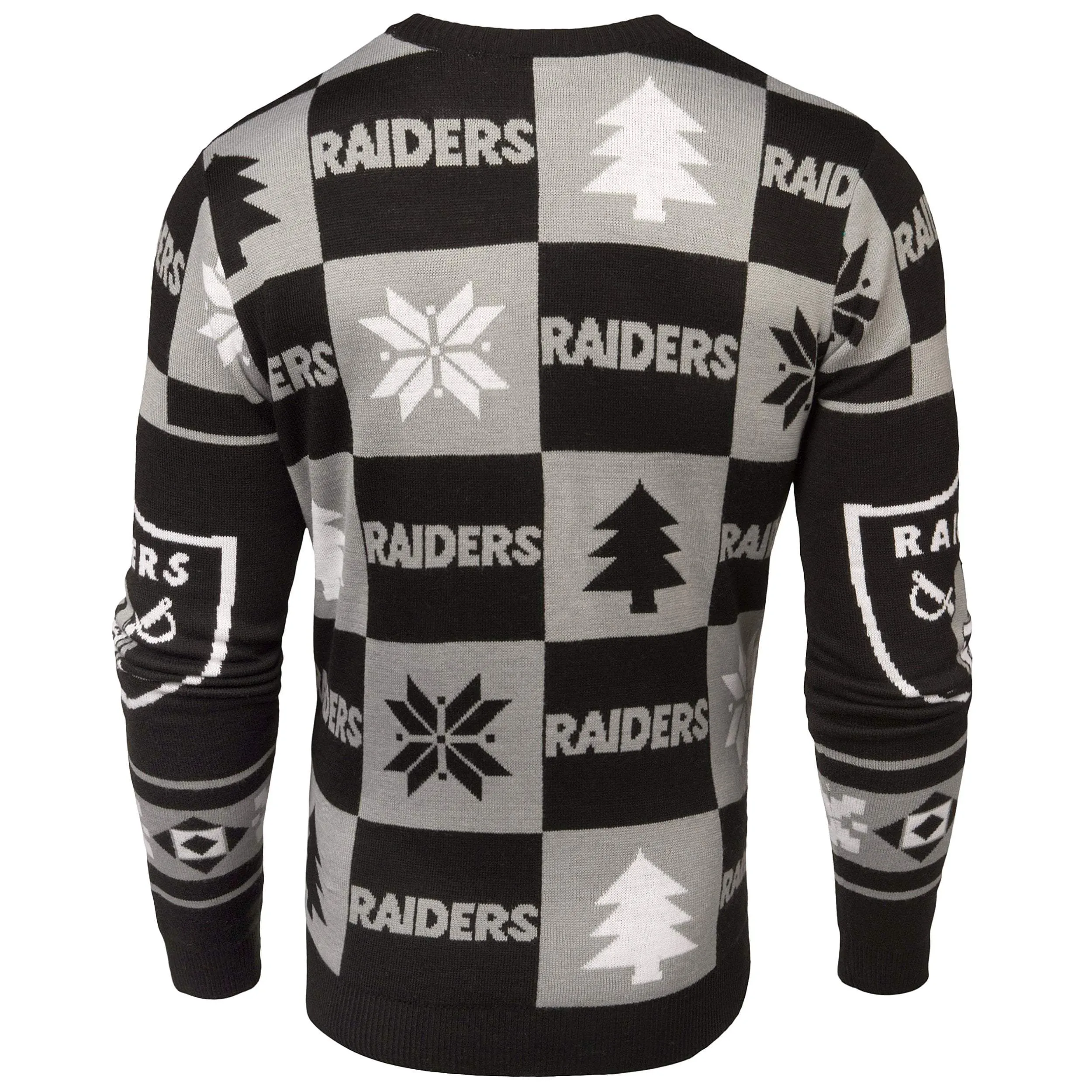 Las Vegas Raiders NFL Forever Collectibles Black & Gray Knit Patches Ugly Sweater