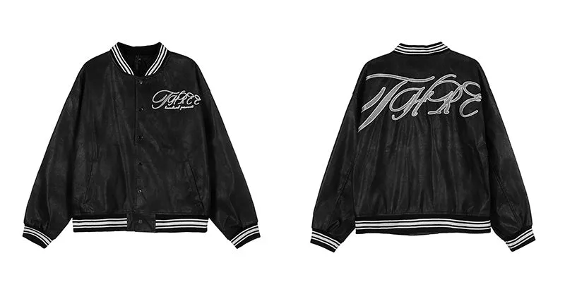 Leather Embroidered Loose Baseball Jacket