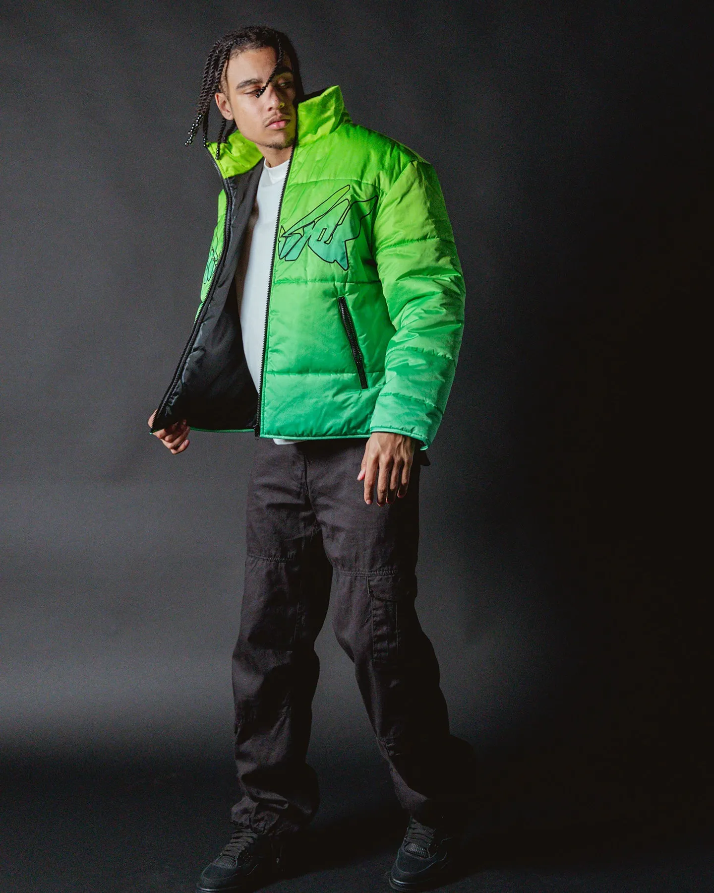 Loiter Cyber Gradient Puffer Jacket Neon Green