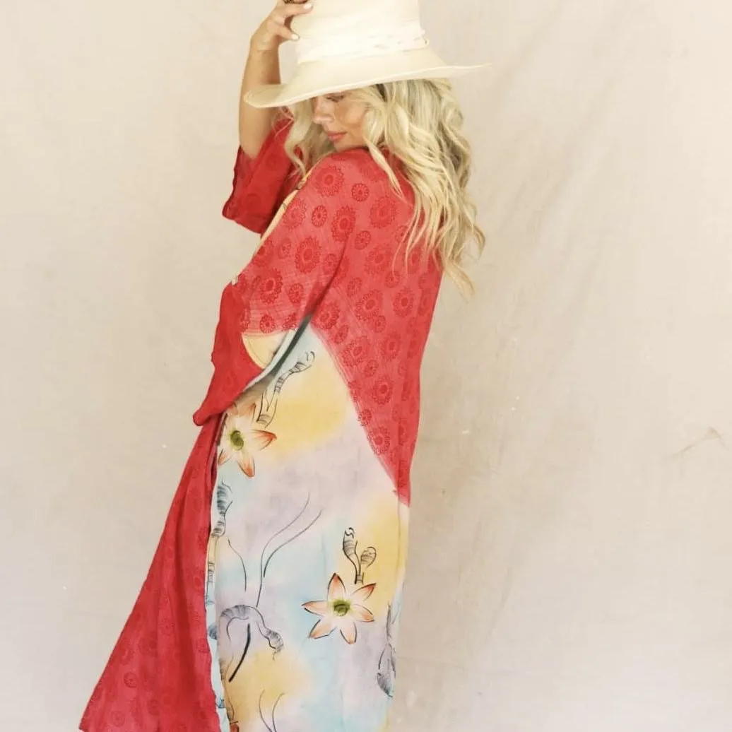 Long Silk Kimono – Coral