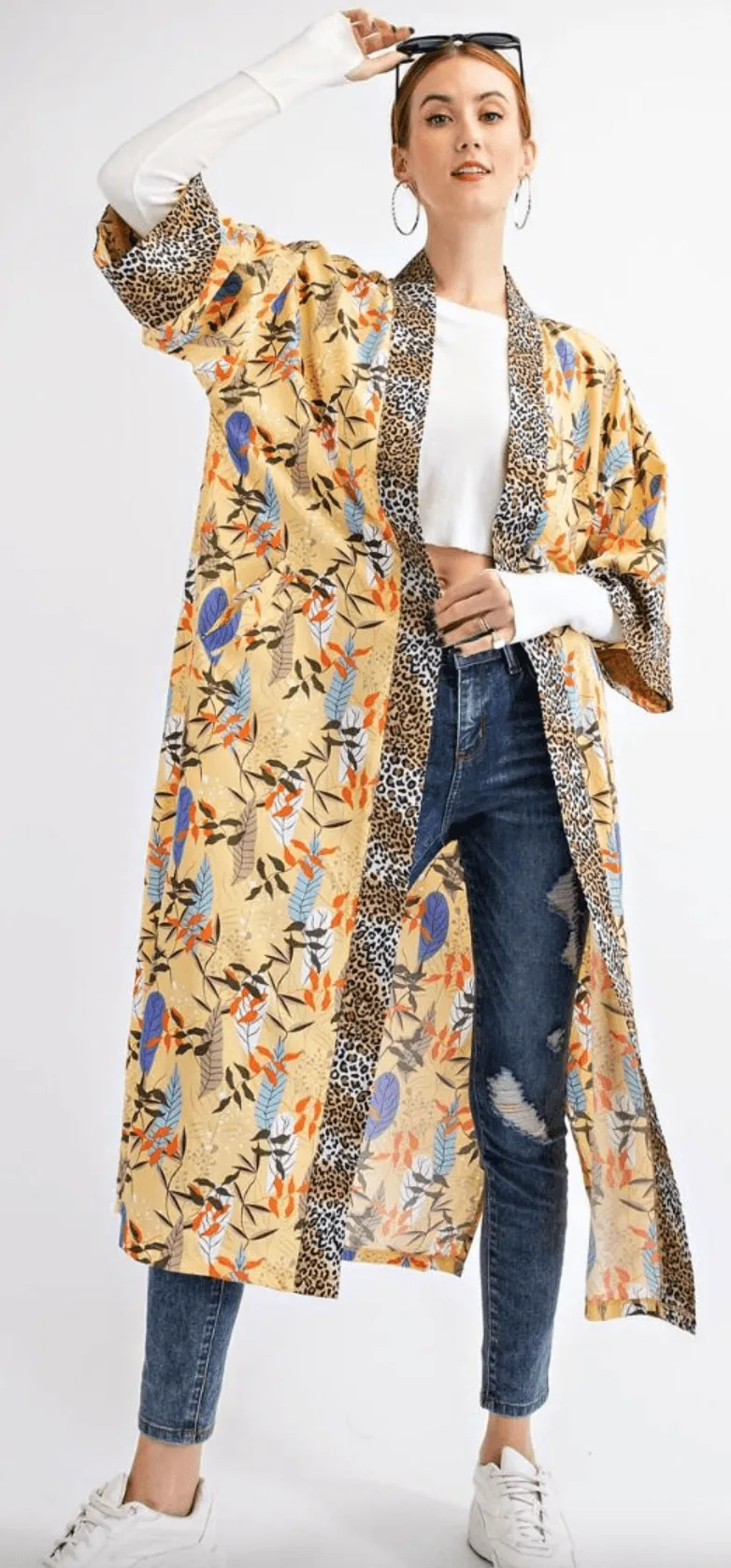 Long Sleeve Kimono Jacket with Pockets in Sahara