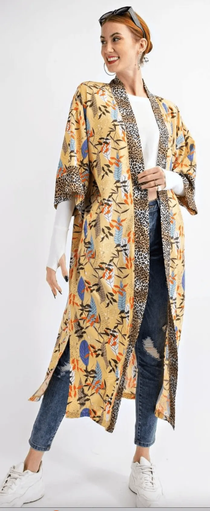 Long Sleeve Kimono Jacket with Pockets in Sahara