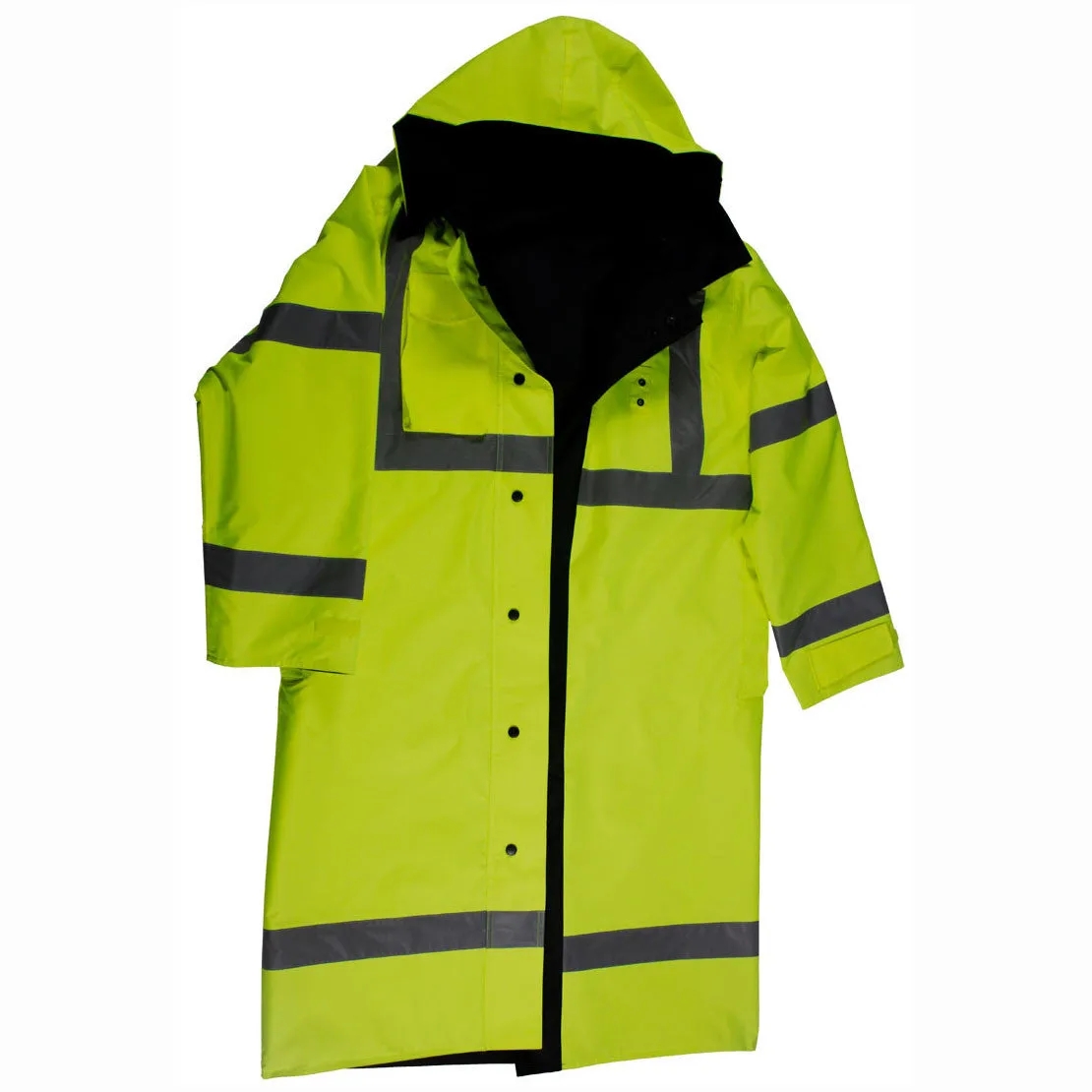 LRC-48RV-C3 ANSI Class 3 Lime/ Black Reversible Waterproof  48” Long Rain Coat