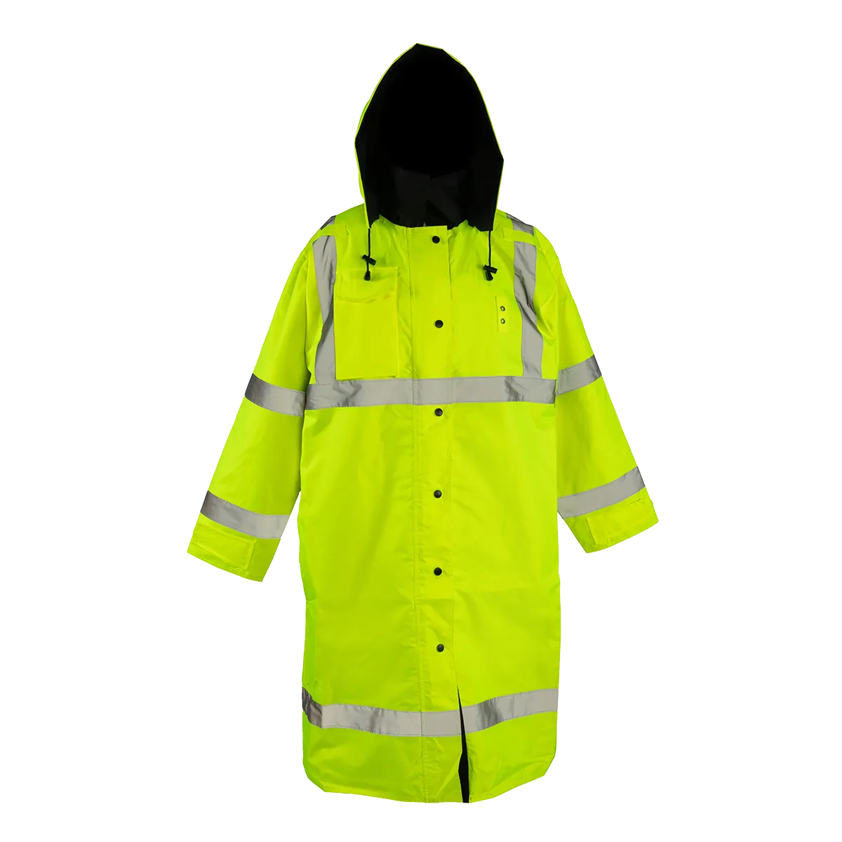 LRC-48RV-C3 ANSI Class 3 Lime/ Black Reversible Waterproof  48” Long Rain Coat