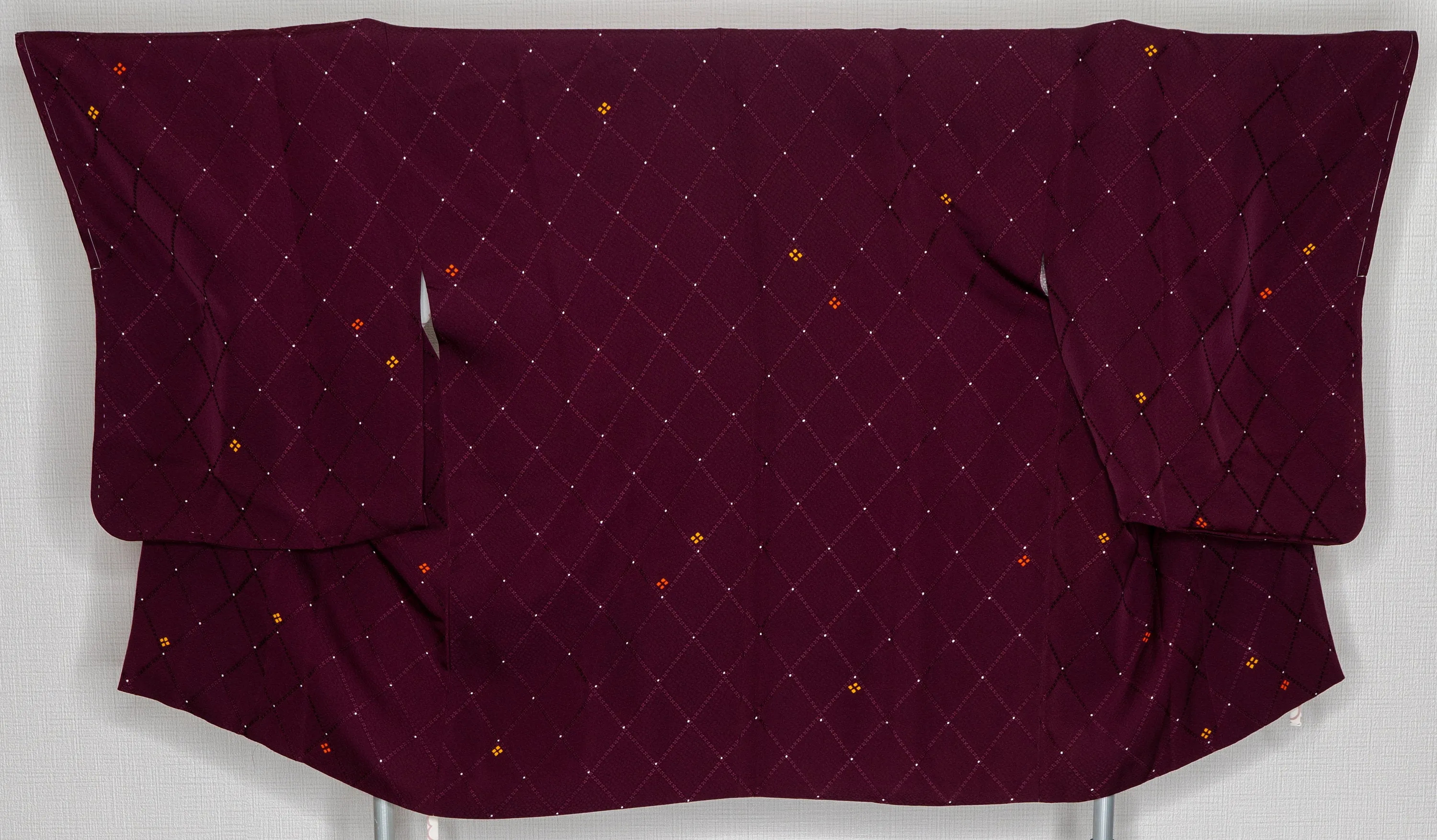 Maroon Haori - Japanese Woman's Kimono Jacket - Authentic Vintage Silk & White Batik Wax Dots