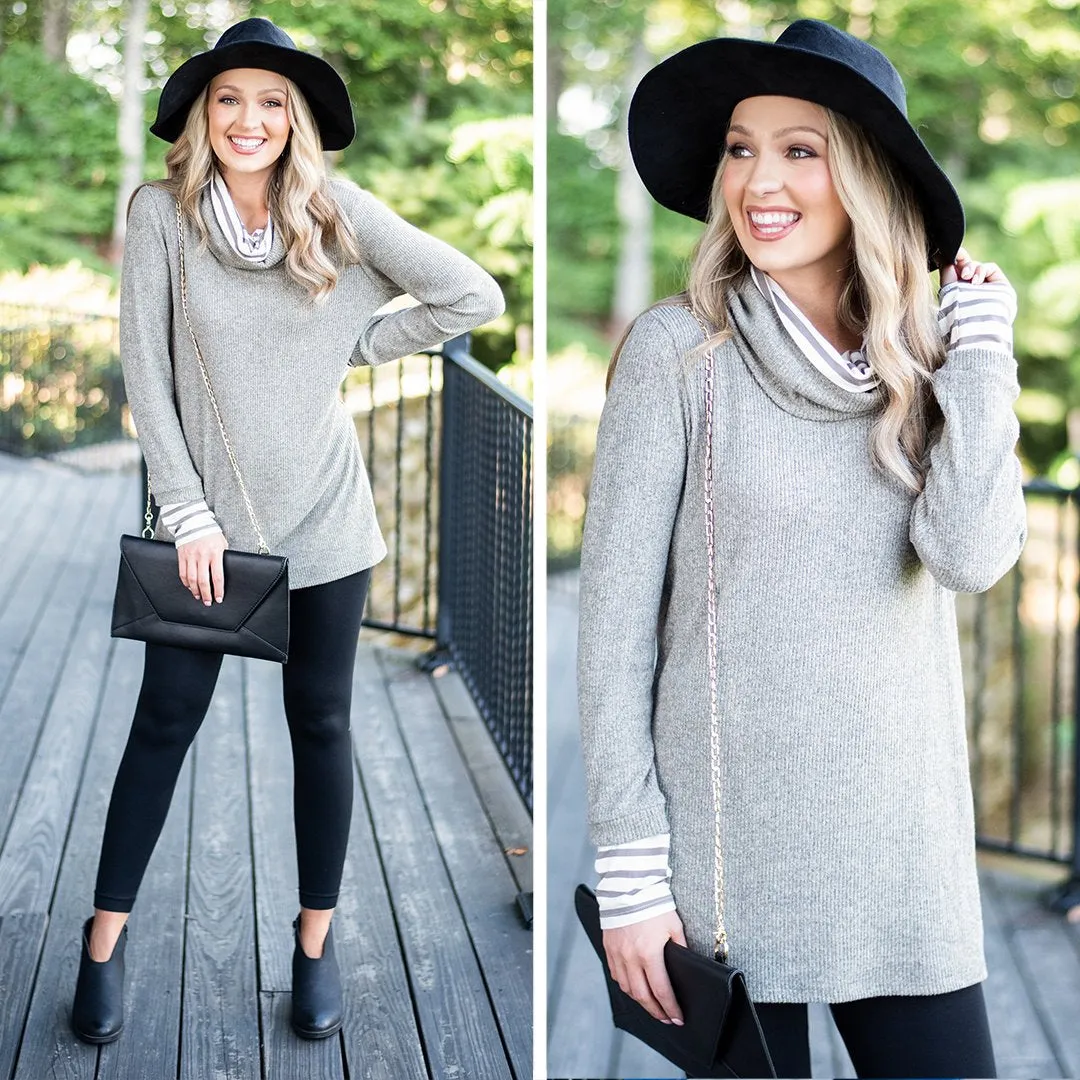 Meet You Here Mocha Brown Cowl Neck Sweater