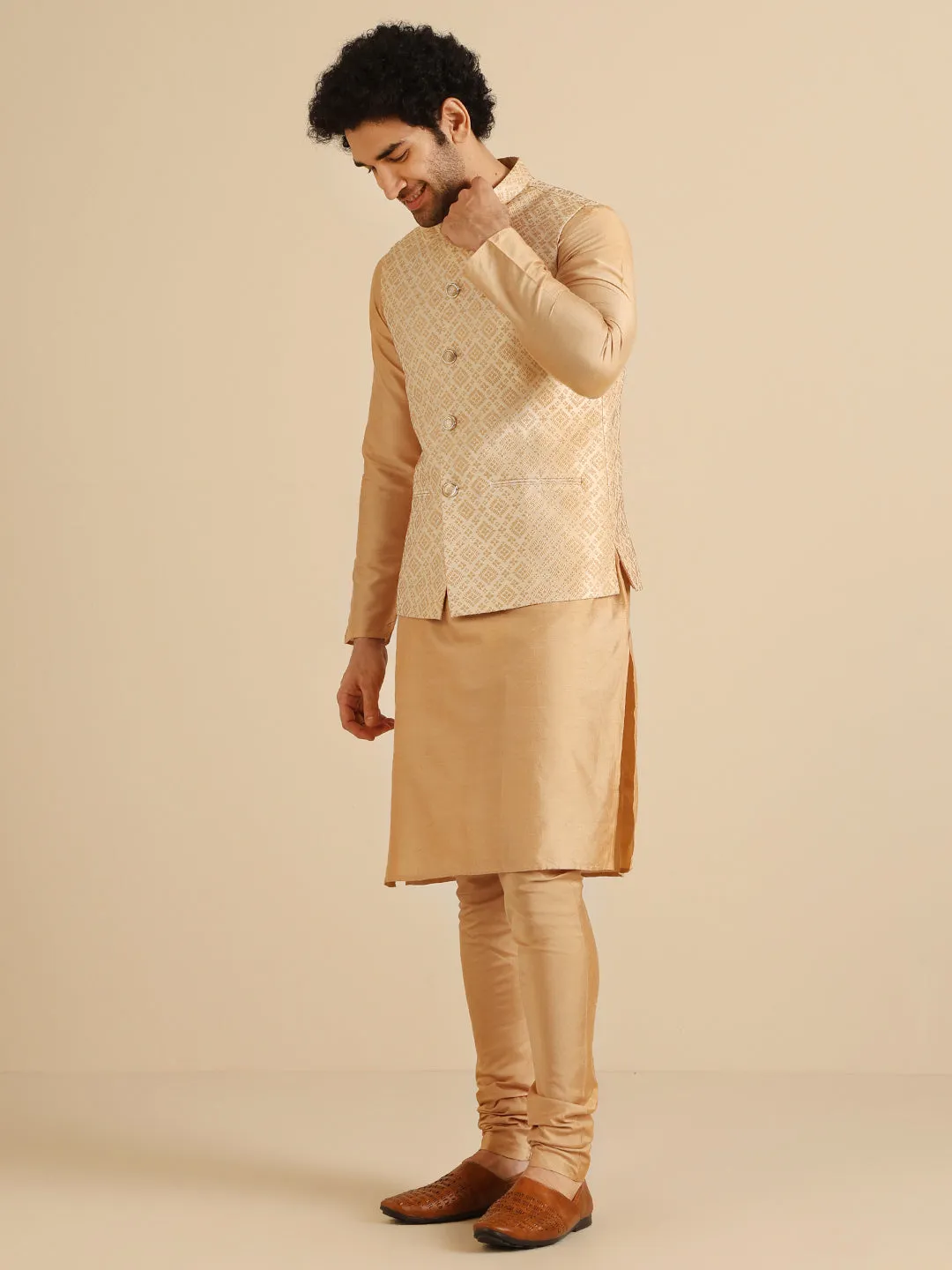 Men Gold Nehru Jacket (Set of 1)