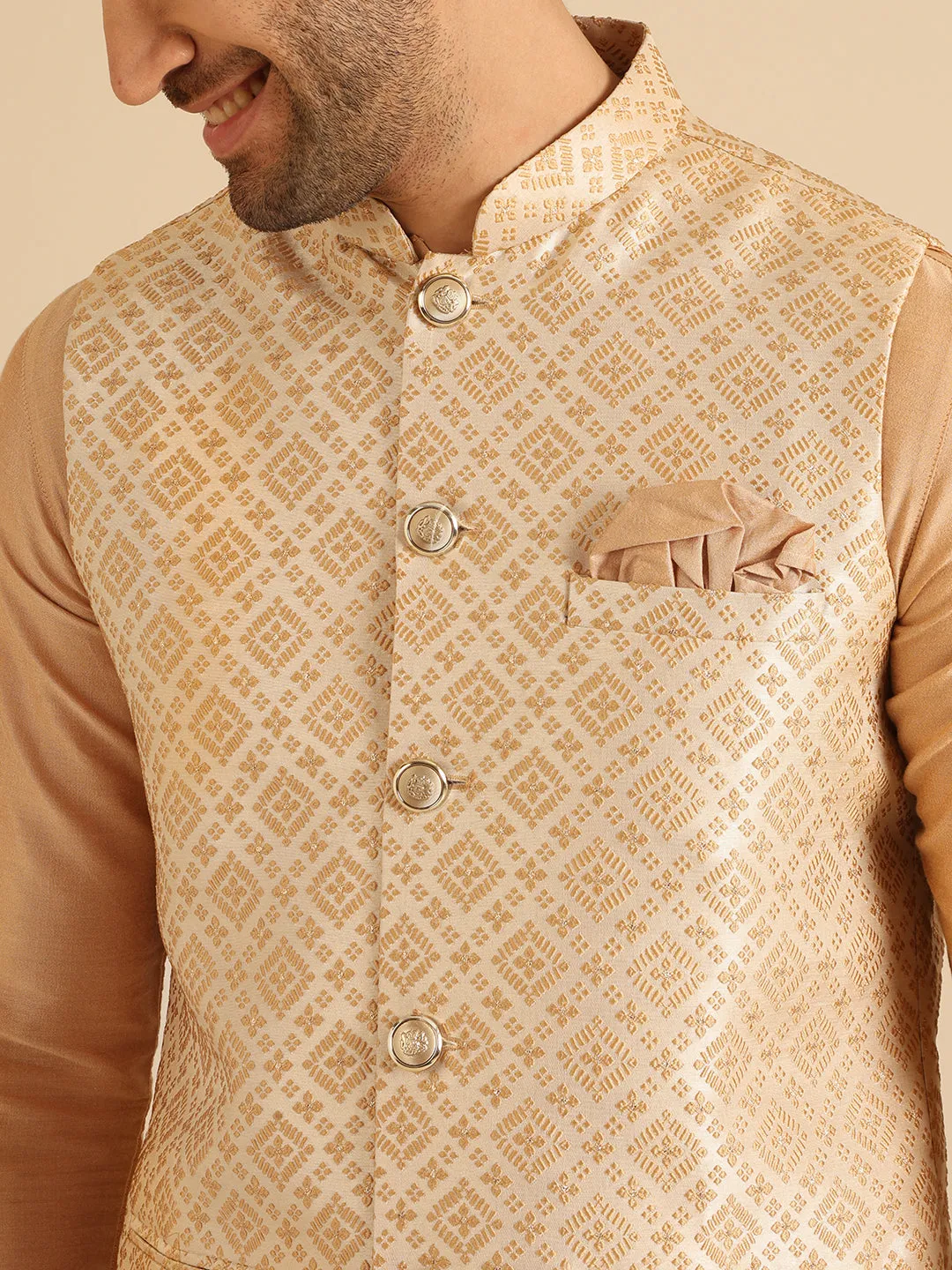 Men Gold Nehru Jacket (Set of 1)