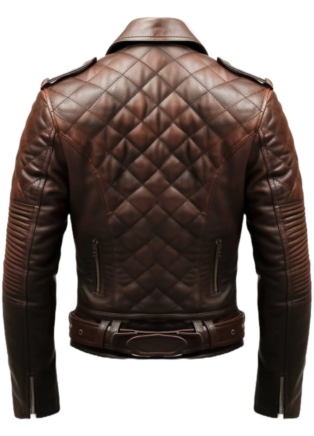 Men Quilted Biker Brown Leather Jacket