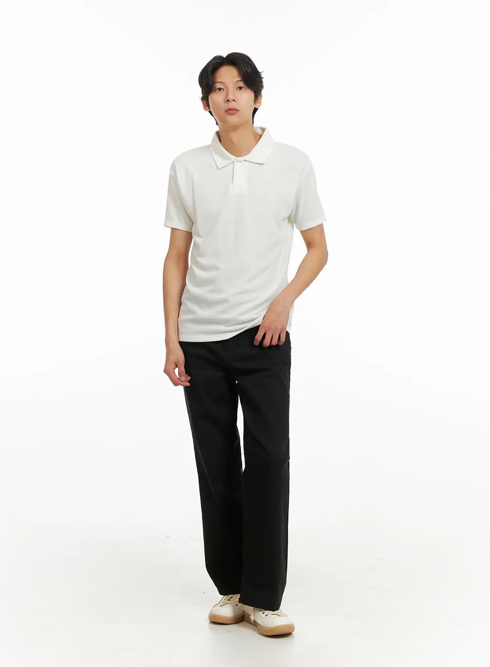 Men's Basic Short Sleeve Polo Shirt (White) IY416