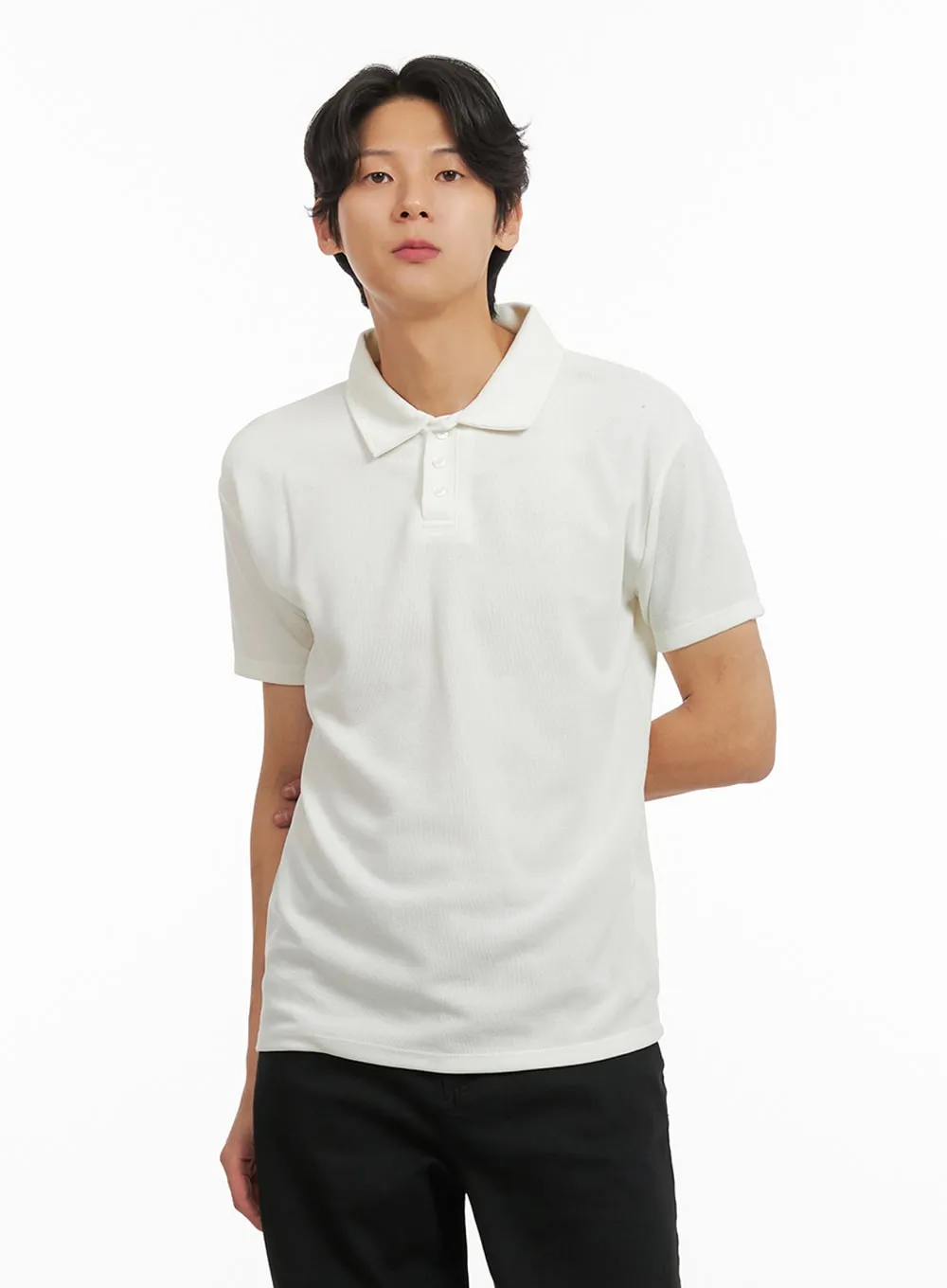 Men's Basic Short Sleeve Polo Shirt (White) IY416