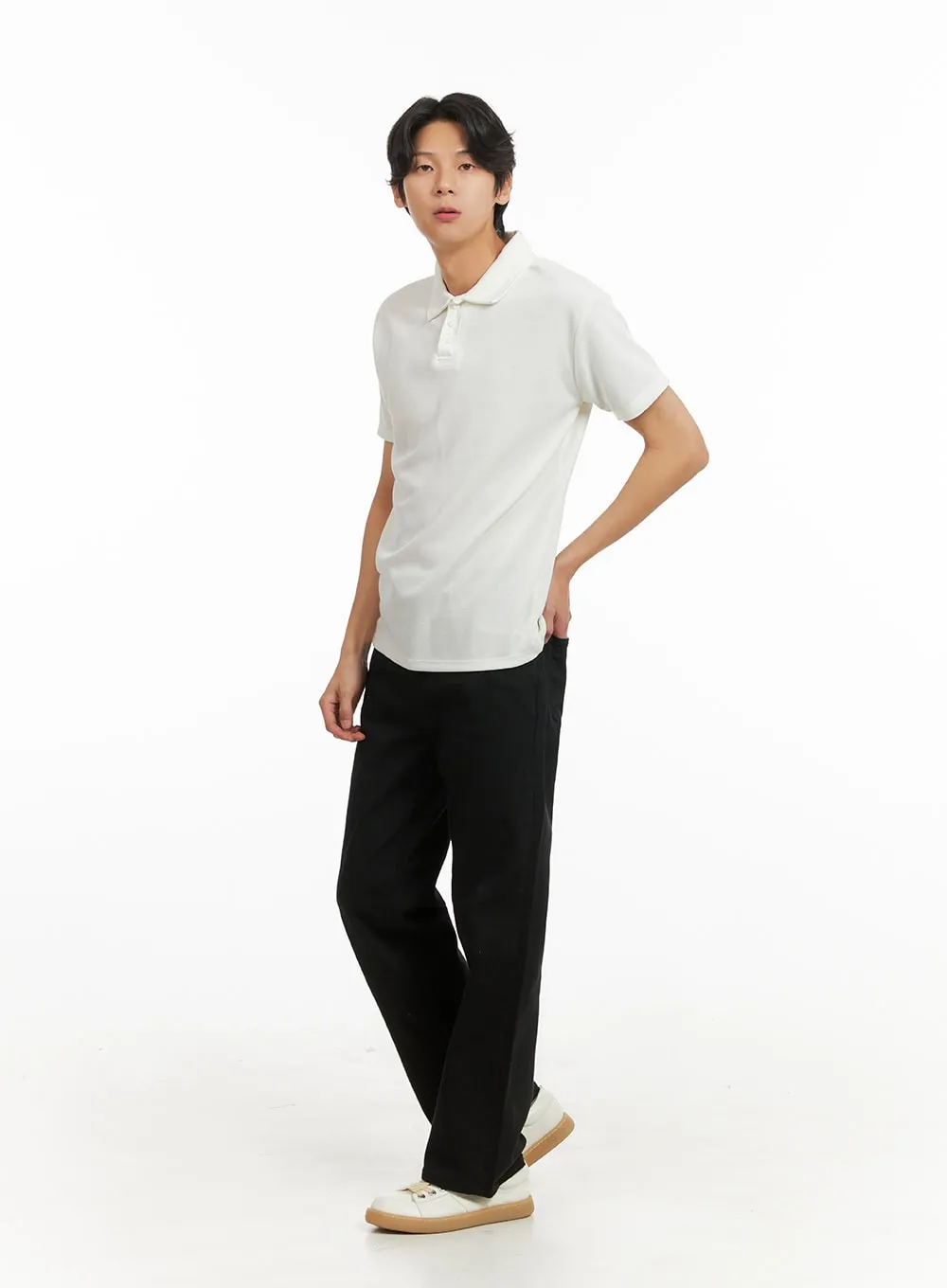 Men's Basic Short Sleeve Polo Shirt (White) IY416