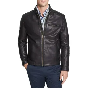 Mens Black Lambskin Leather Moto Jacket