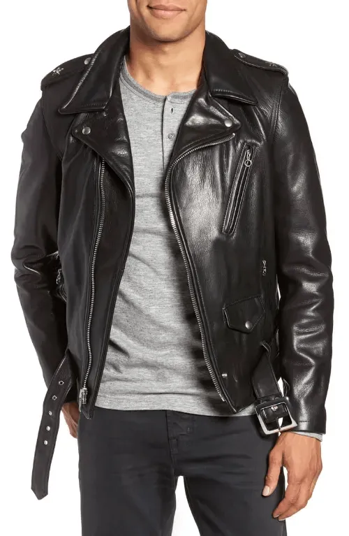 Mens Black Leather Biker Jacket