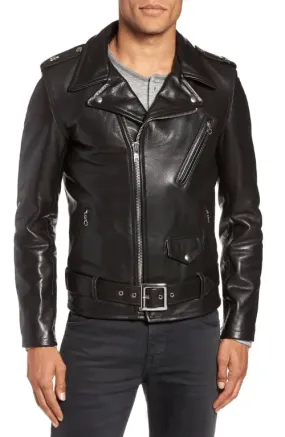 Mens Black Leather Biker Jacket