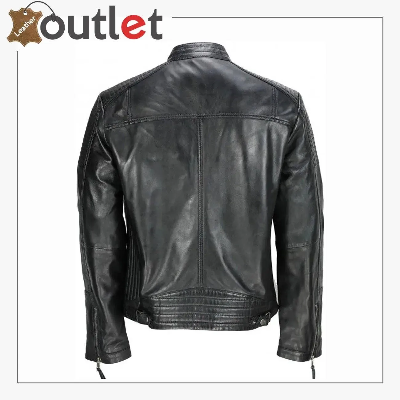 Men's Black Vintage Biker Style Waxed Sheep Skin Fashion Jacket