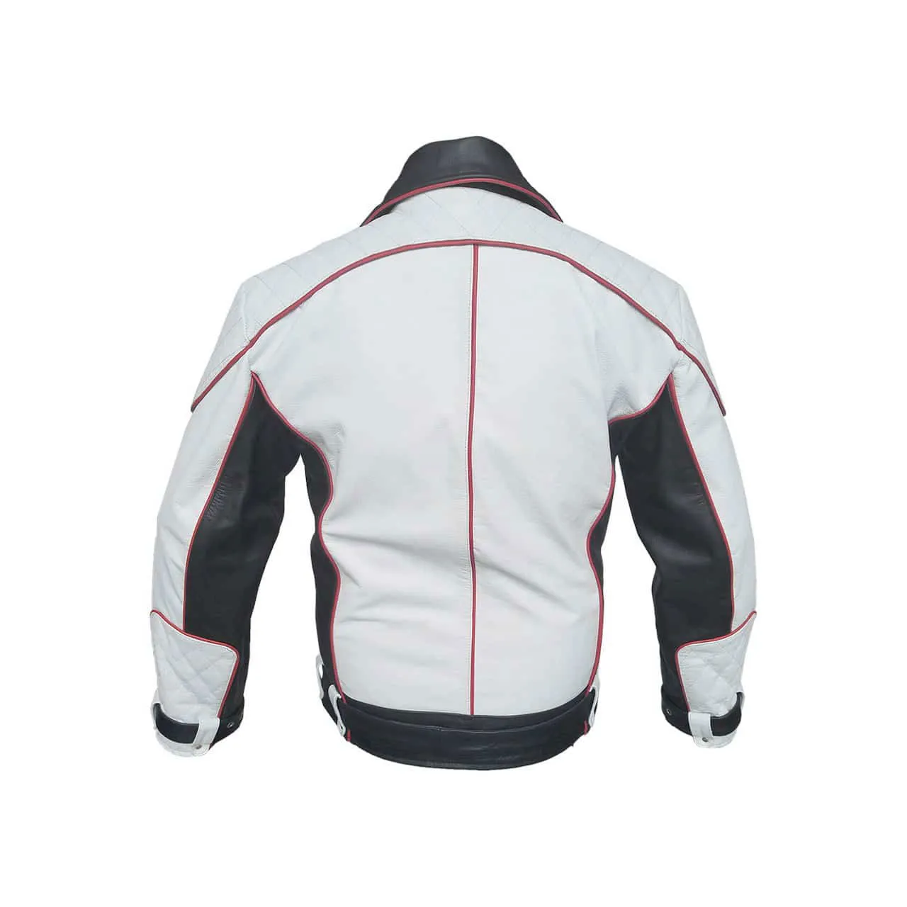 Mens Black, White, and Red Leather Bikers Style Racers Jacket - RAW2-REG