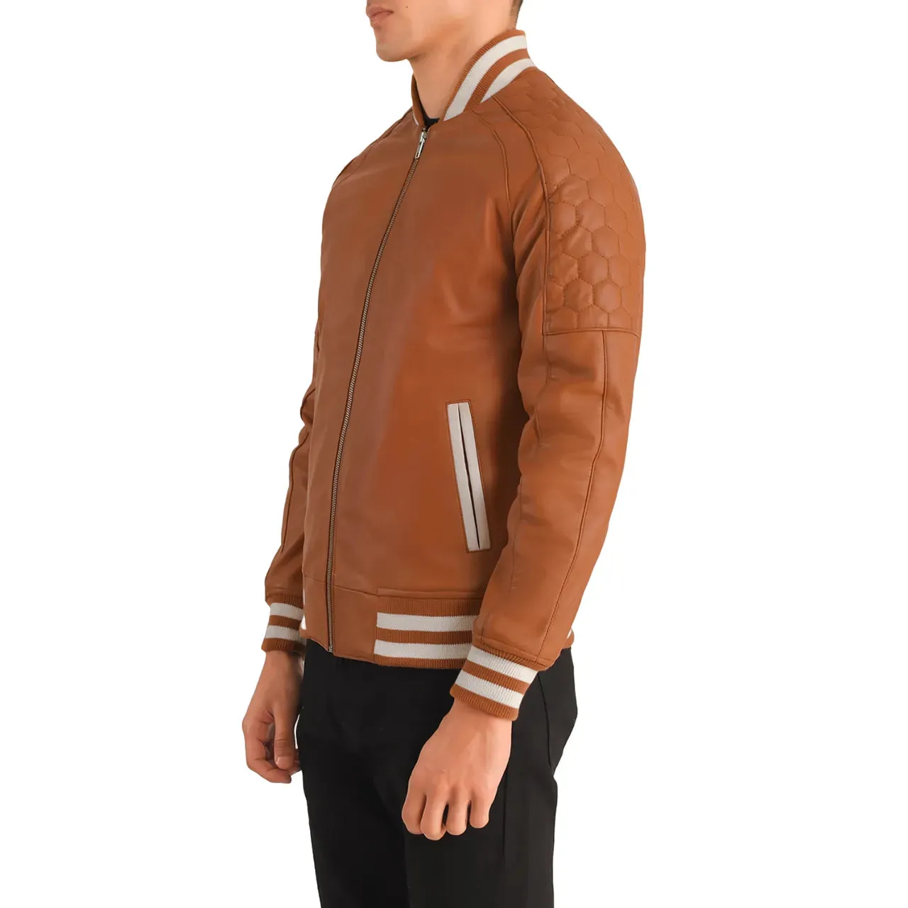 Mens Brown Leather Varsity Jacket