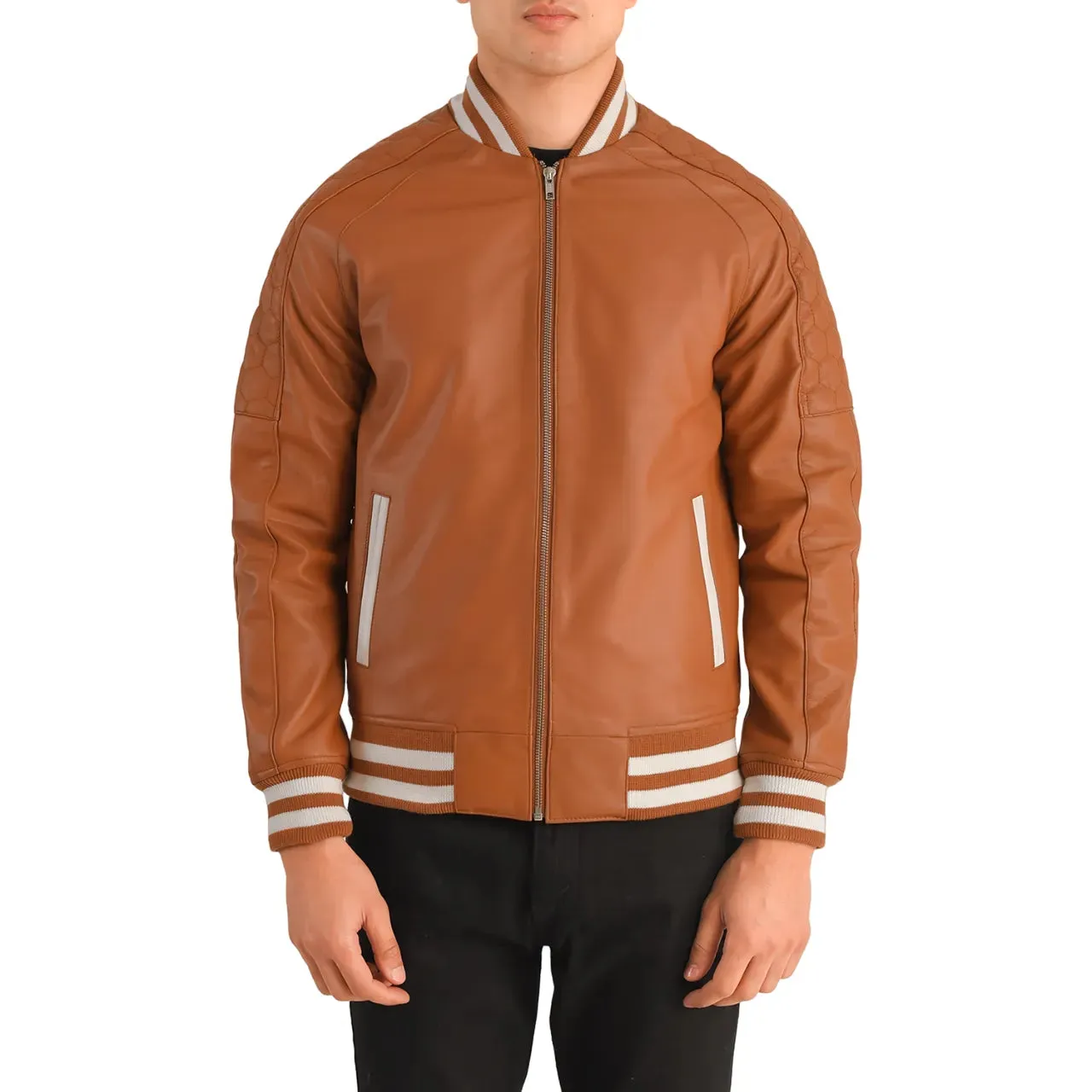 Mens Brown Leather Varsity Jacket