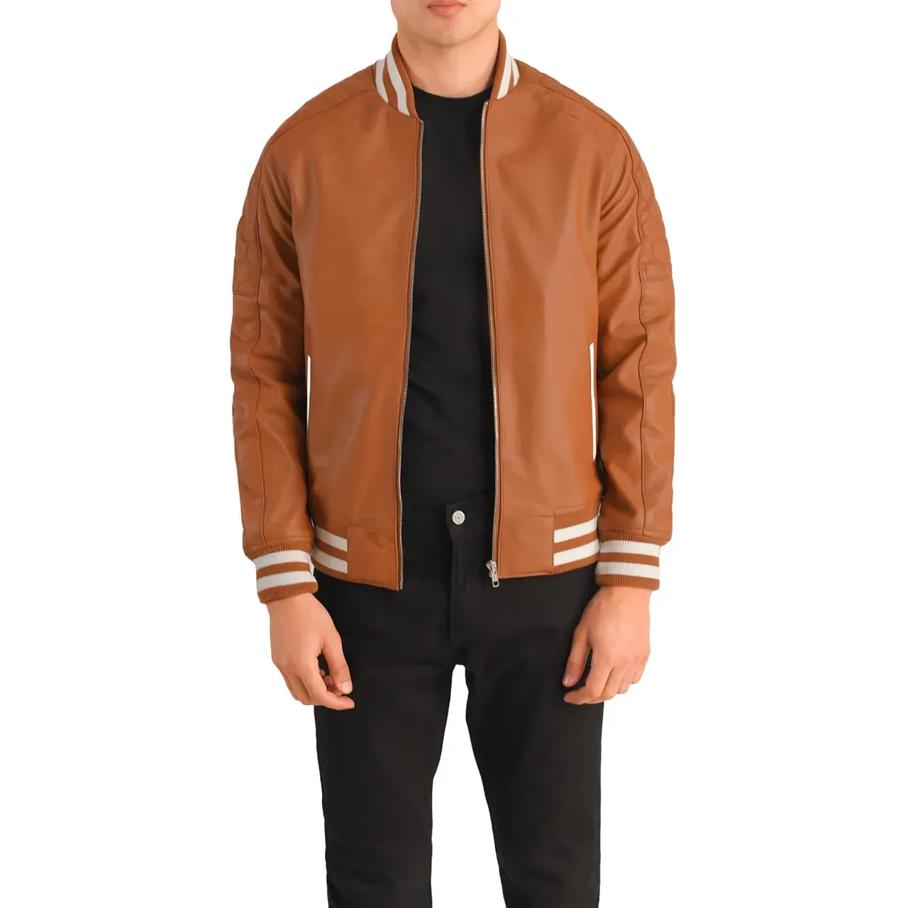 Mens Brown Leather Varsity Jacket