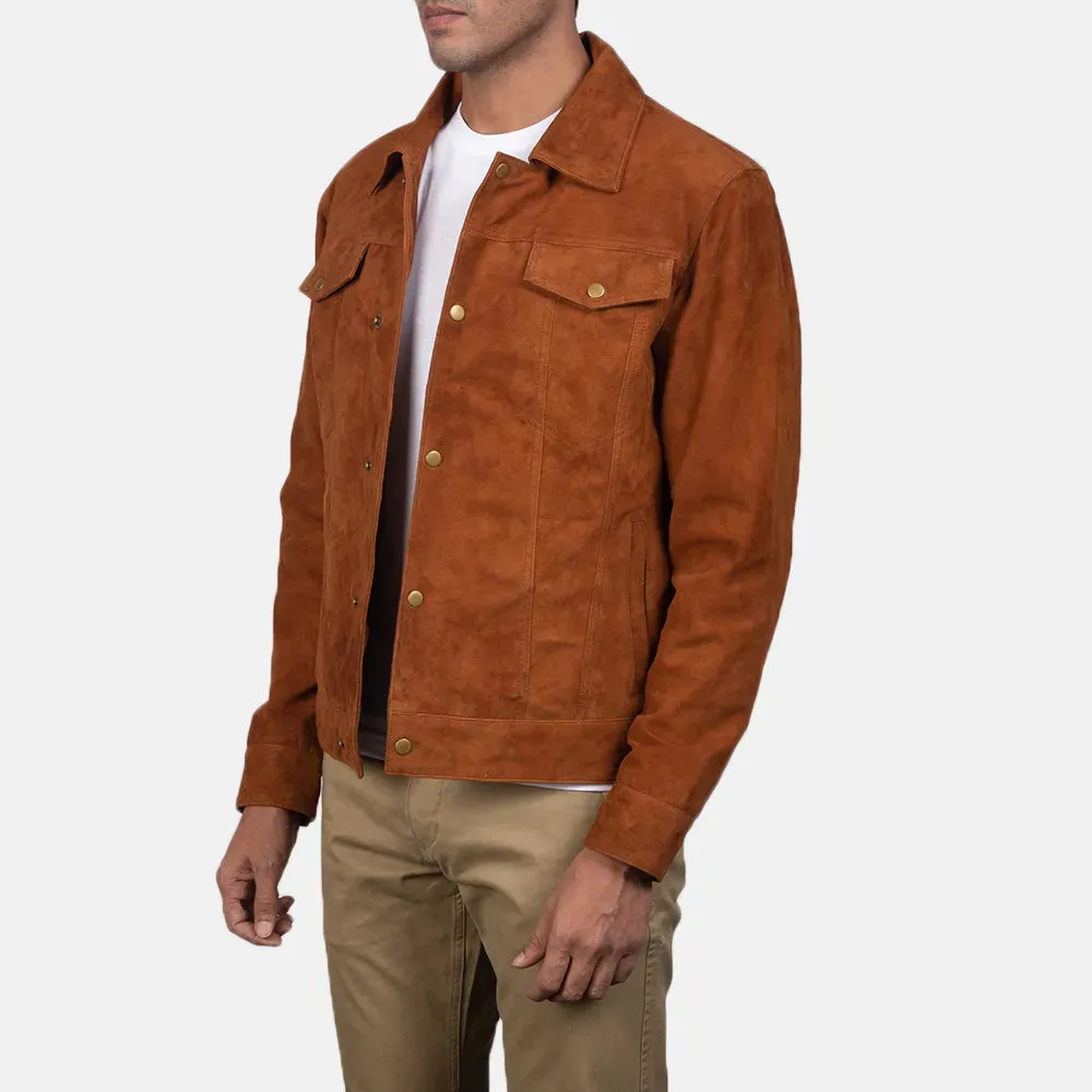 Mens Brown Suede Trucker Jacket