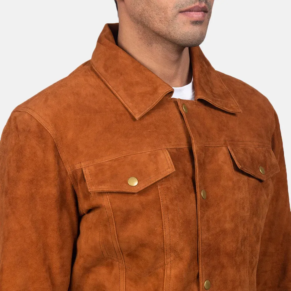 Mens Brown Suede Trucker Jacket