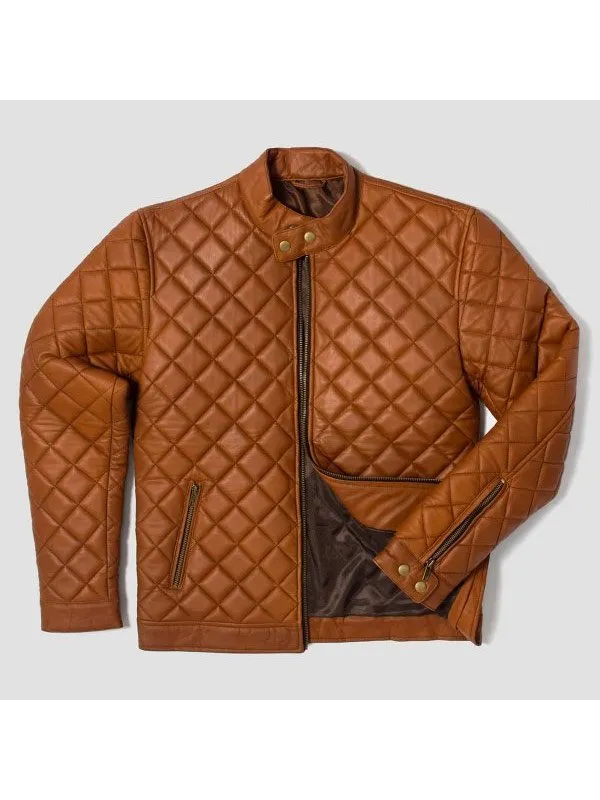 Men's Cafe Racer Brown Quilted Biker Jacket