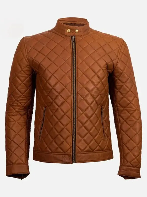 Men's Cafe Racer Brown Quilted Biker Jacket