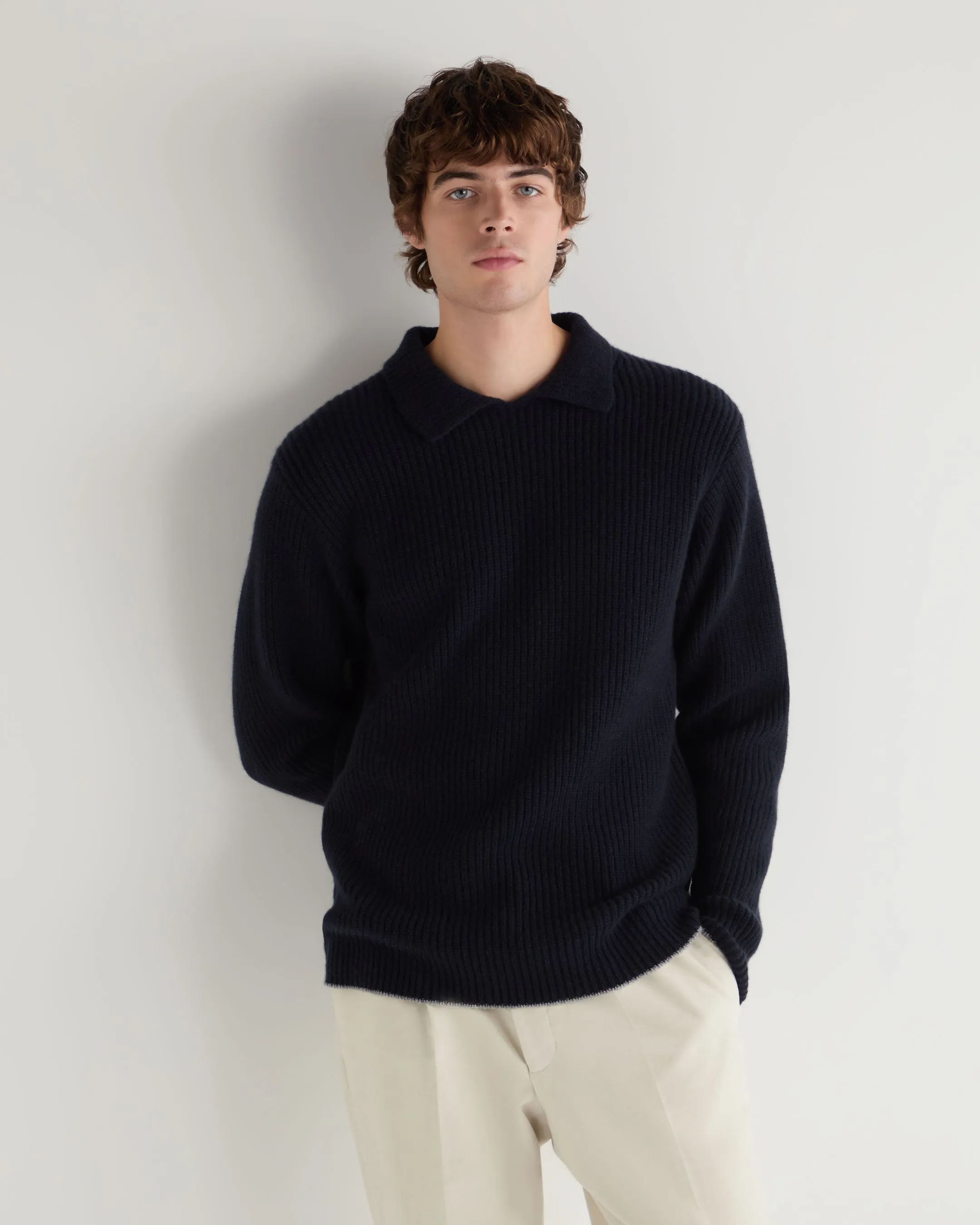 Men's Clapham Rib Cashmere Polo Navy Blue