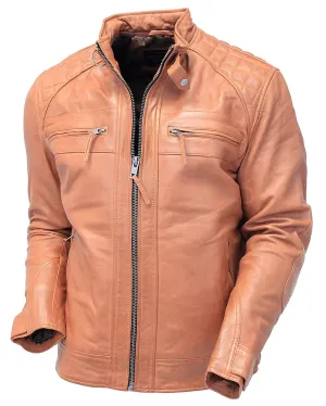 Men's Cognac Lambskin Leather Jacket with Quilting #MA5502QT