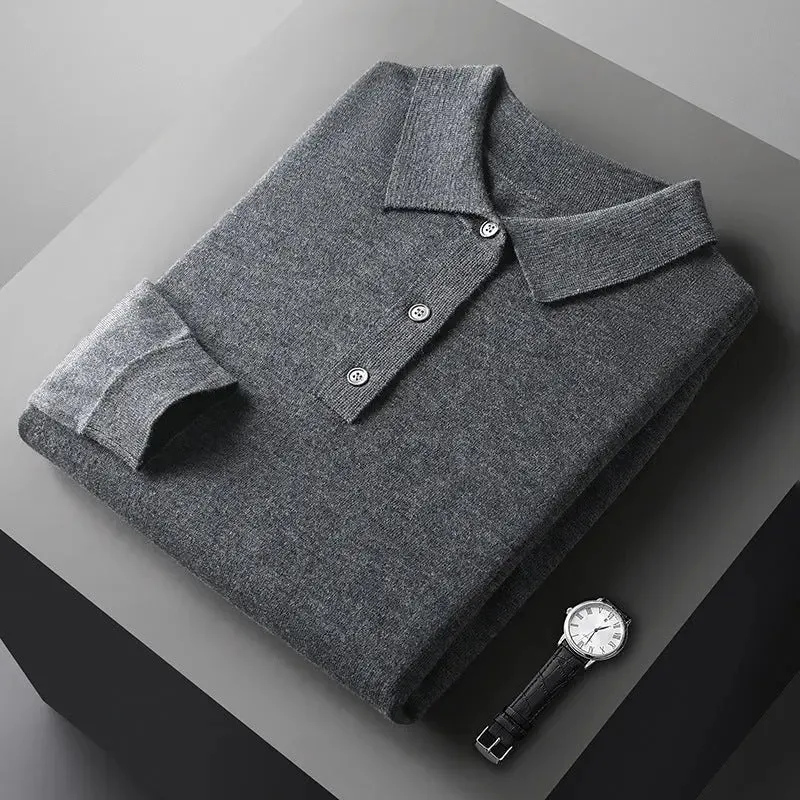 Men's Fashion Polo Collar Loose Pure Color All-matching Woolen Sweater