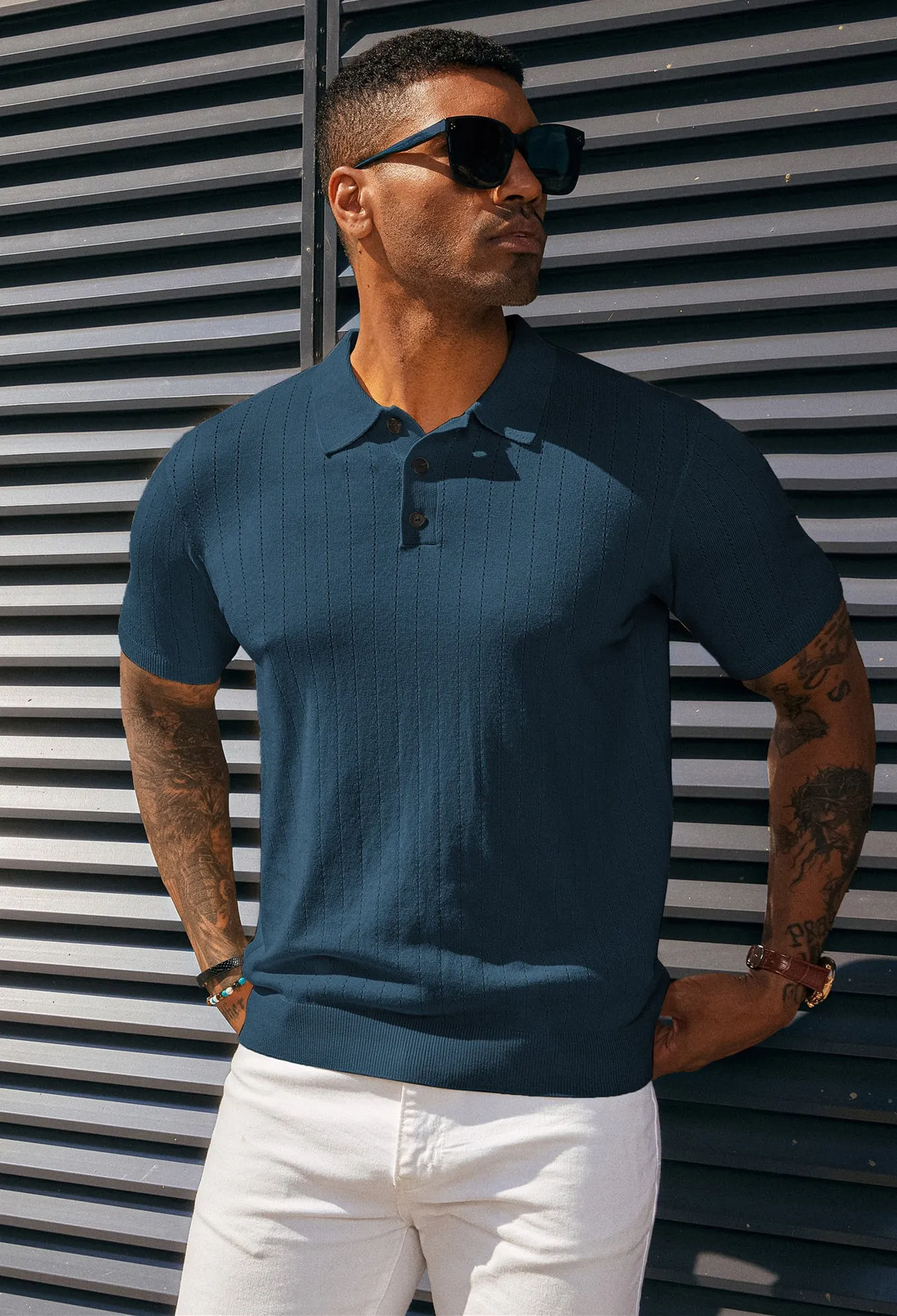 Men's Knit Polo Shirts Casual Short Sleeve Solid Button Down Pullover Polo T Shirts