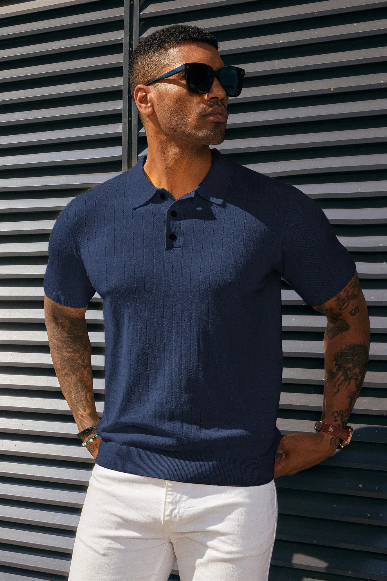 Men's Knit Polo Shirts Casual Short Sleeve Solid Button Down Pullover Polo T Shirts