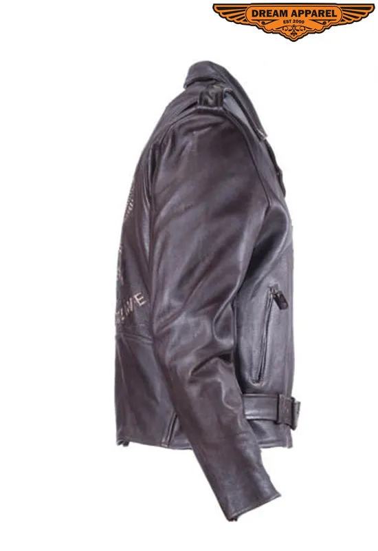 Mens Leather Jacket With Emboss Eagle