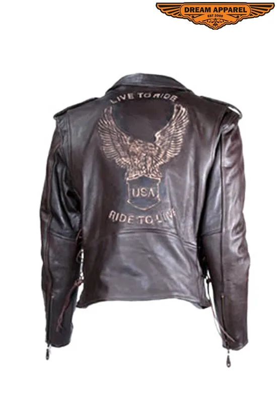 Mens Leather Jacket With Emboss Eagle