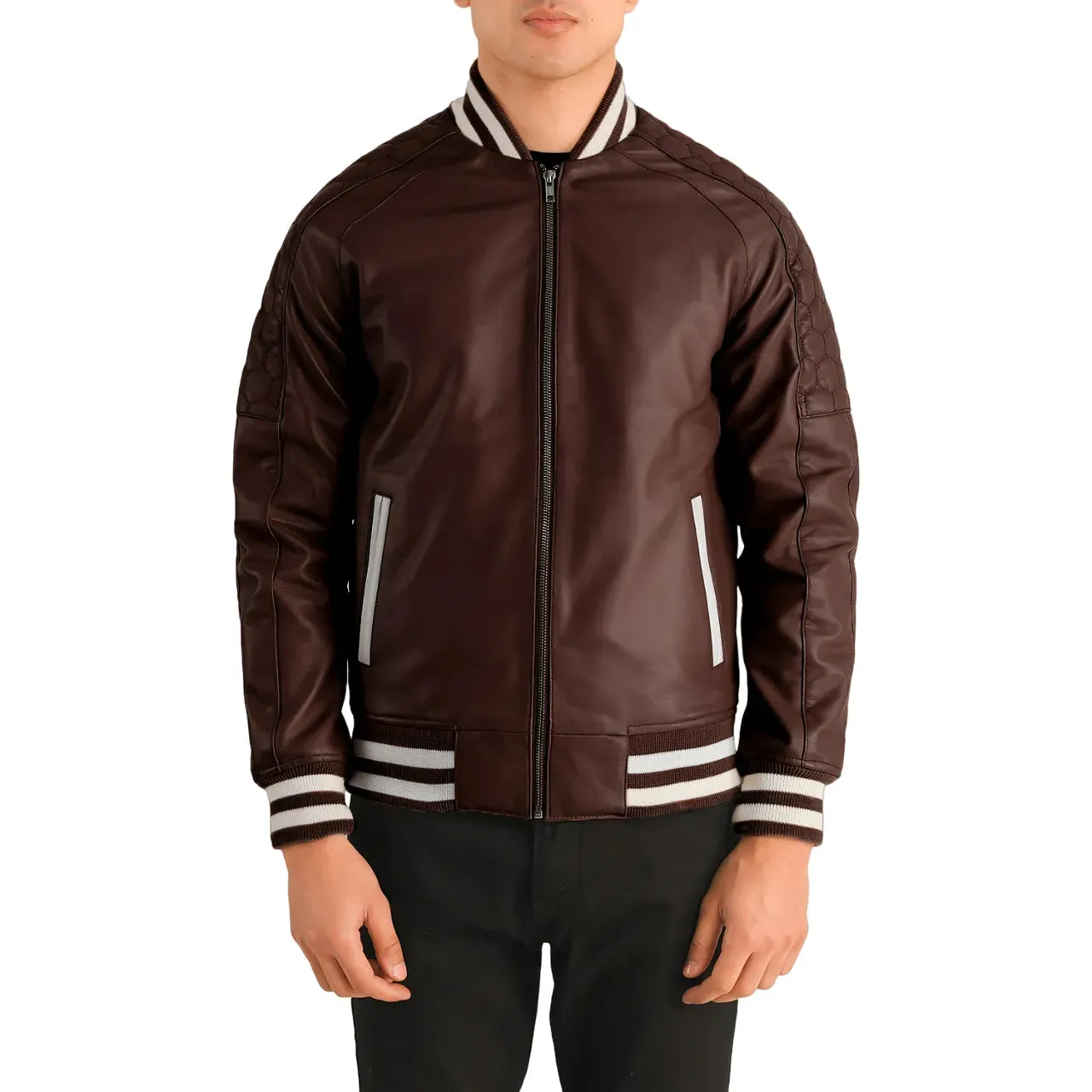 Mens Maroon Leather Varsity Jacket