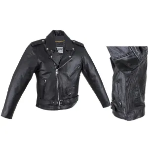 Men's Motorcycle Jacket With Snap Down Collar & Belt, MJ203-SS-DL