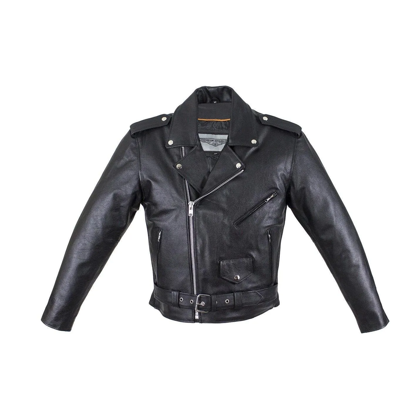 Men's Motorcycle Jacket With Snap Down Collar & Belt, MJ203-SS-DL