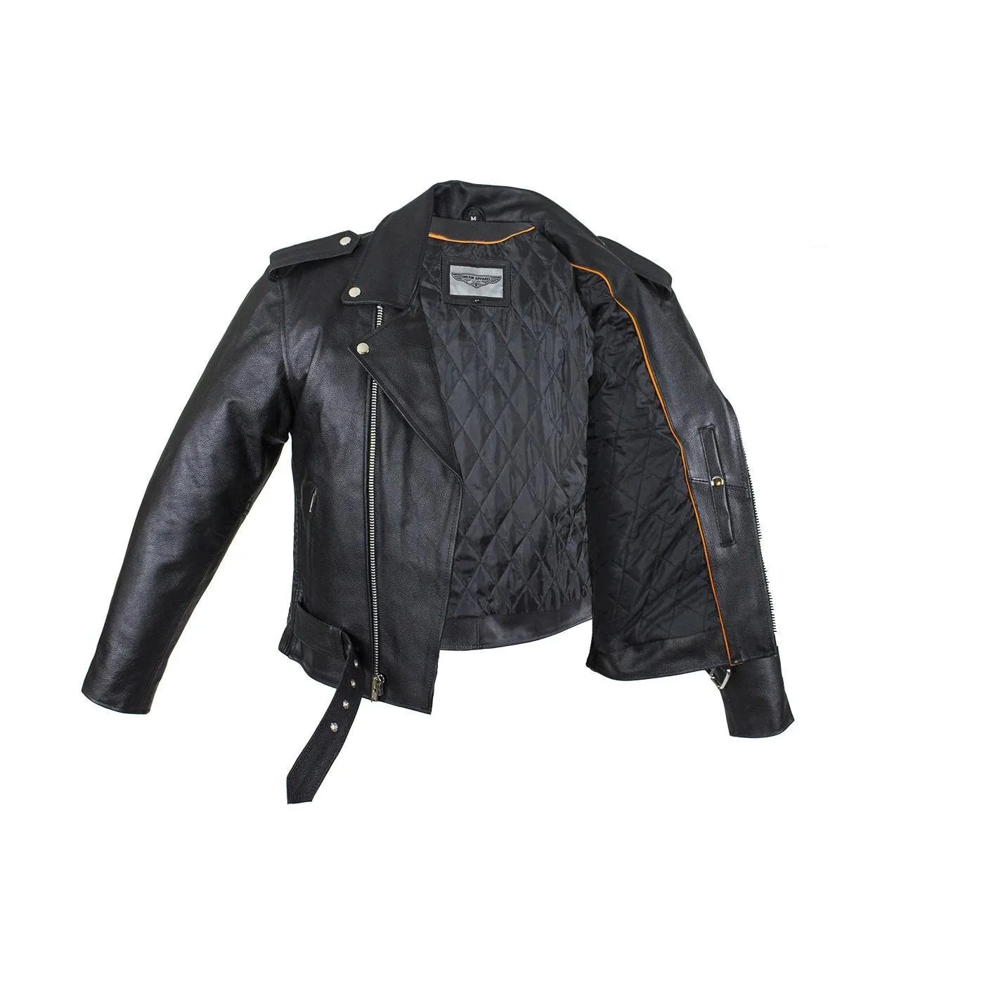 Men's Motorcycle Jacket With Snap Down Collar & Belt, MJ203-SS-DL