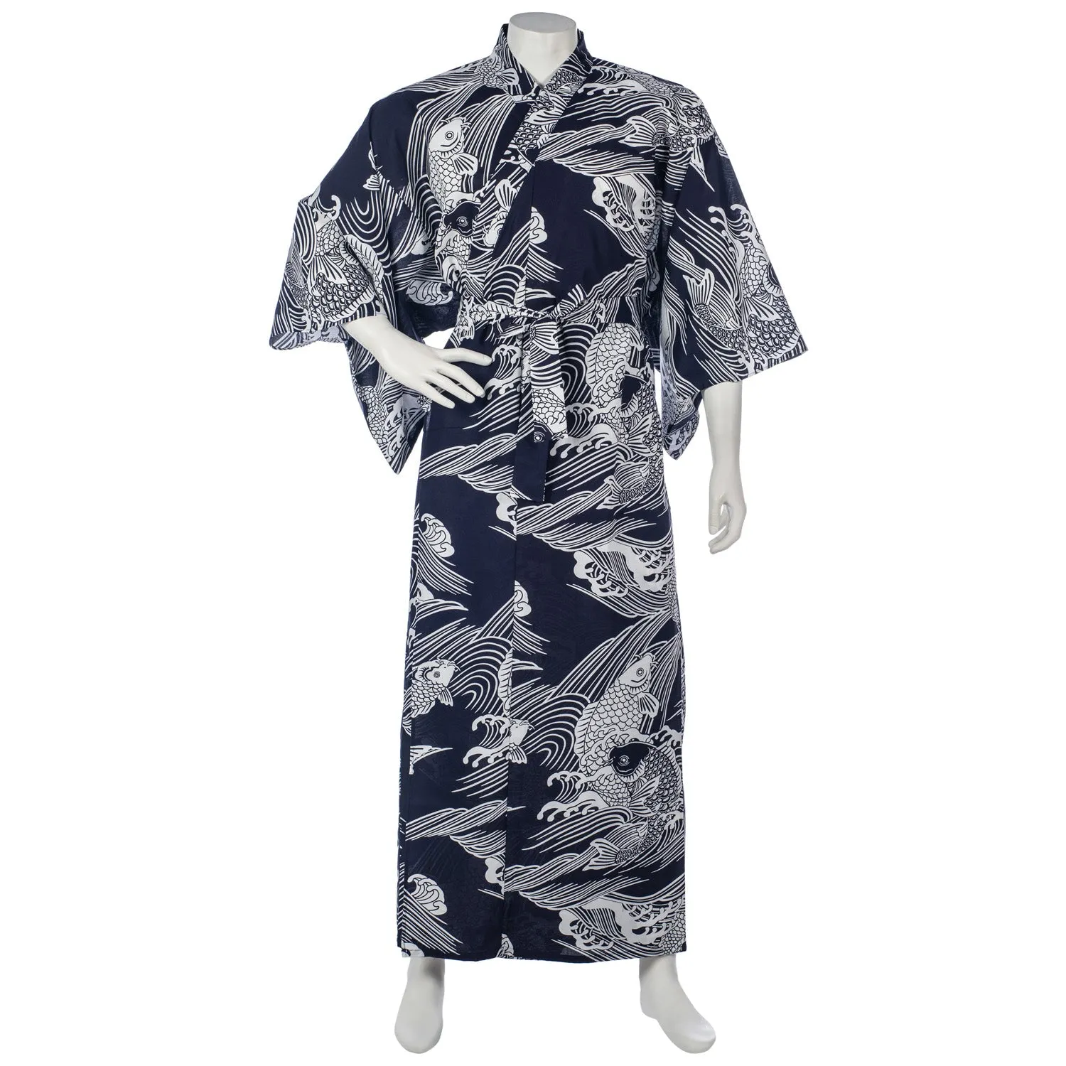 Mens Navy Cotton Koi Carp Japanese Kimono