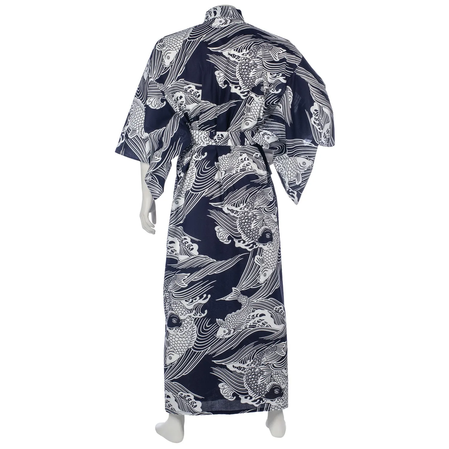 Mens Navy Cotton Koi Carp Japanese Kimono