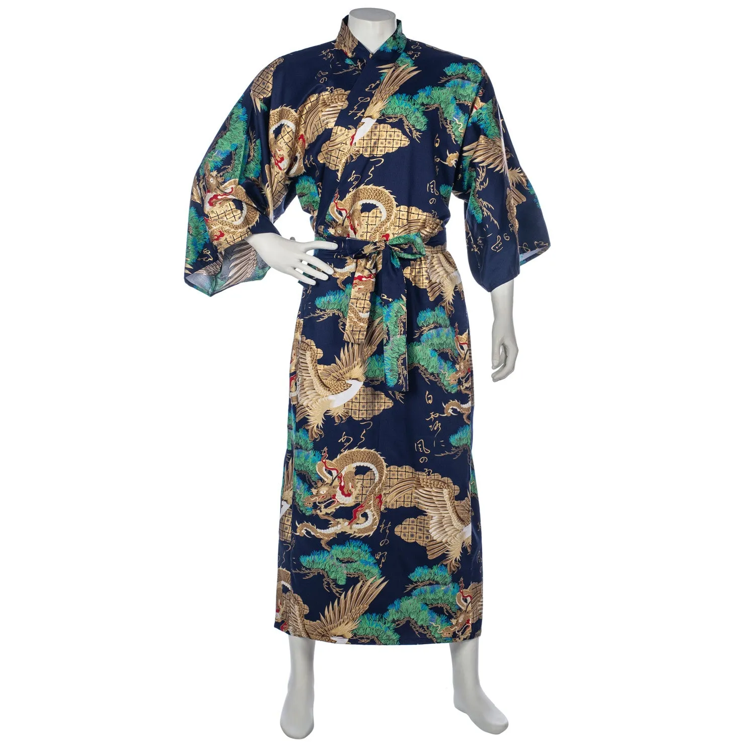 Mens Navy Dragon Cotton Japanese Kimono