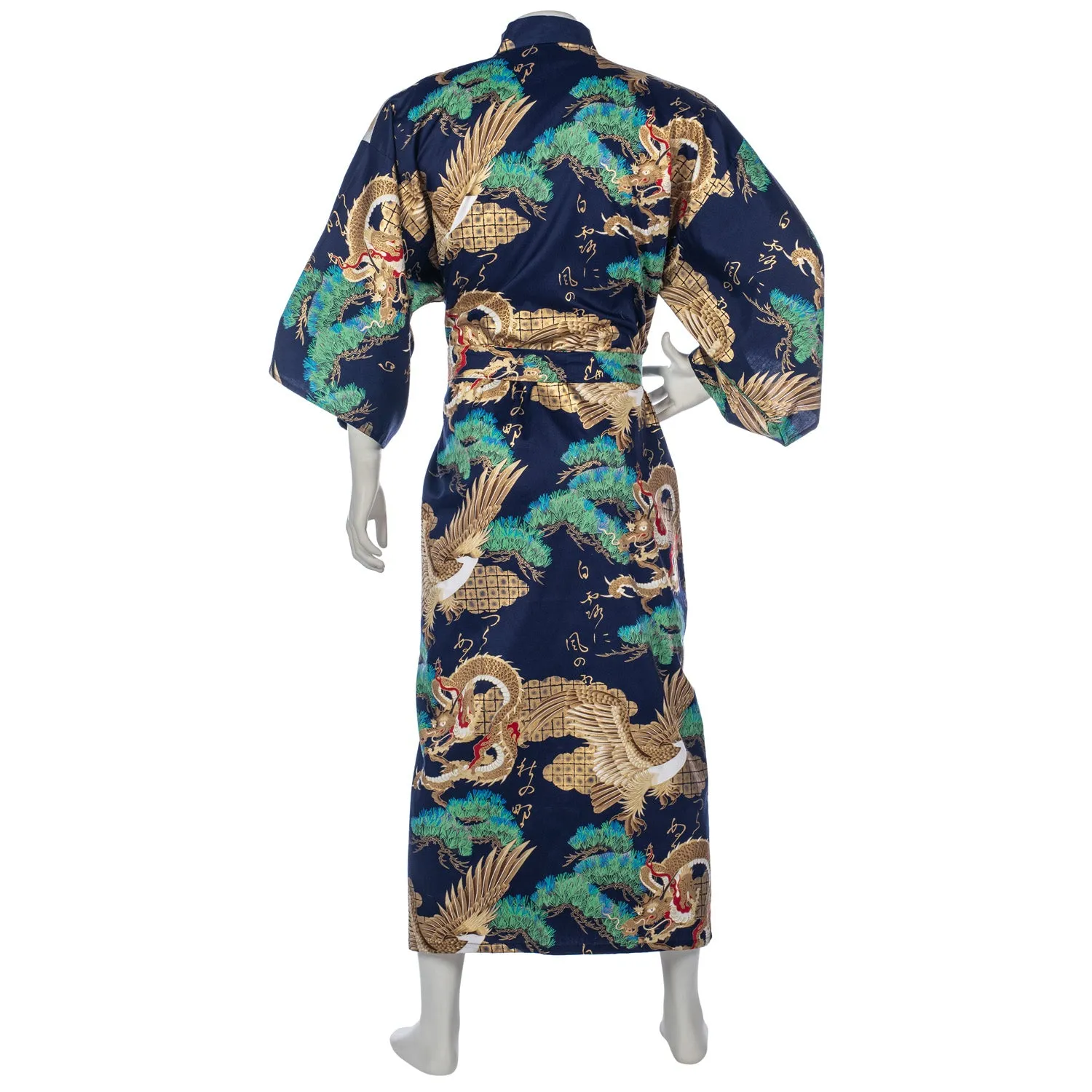 Mens Navy Dragon Cotton Japanese Kimono