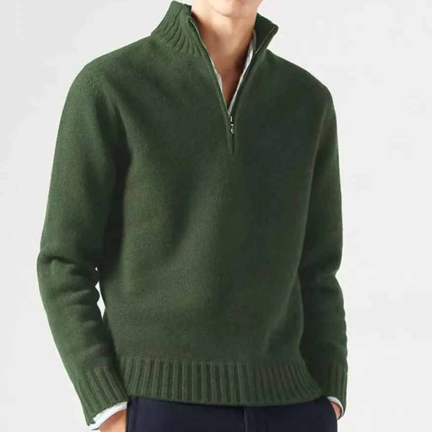 Men's Solid Color Stand Collar Wool Warm Sweater